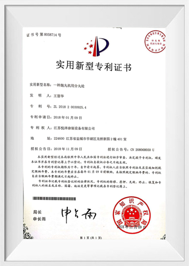 Gebruiksmodel patentcertificaat